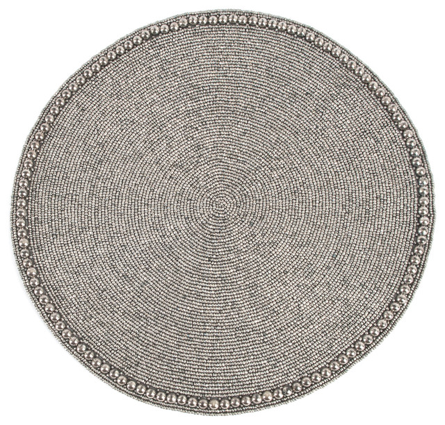 Elegant Hand Beaded Design Round Placemat, 1Piece Contemporary