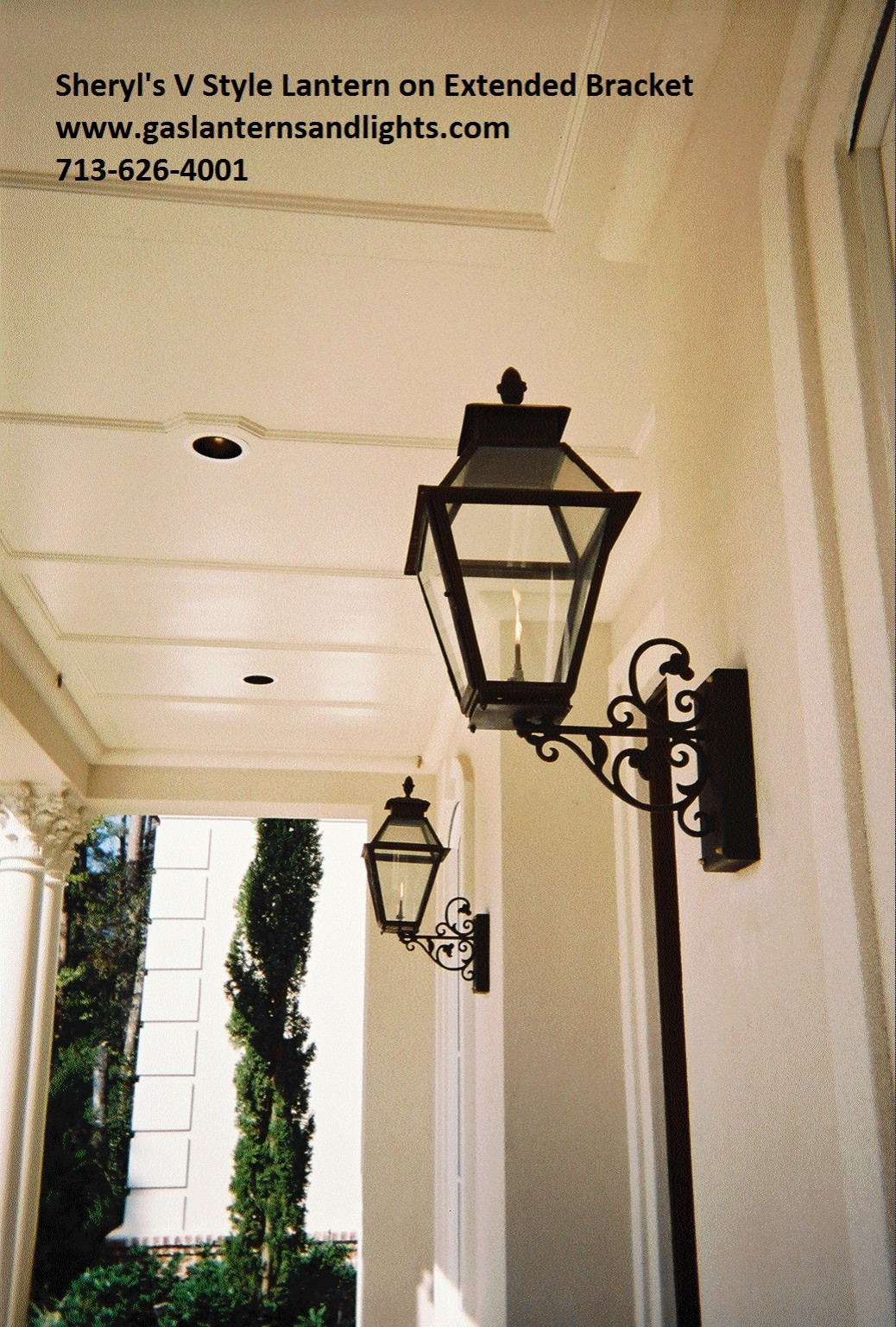 Sheryl's V Style Gas Lanterns on Extended Steel Wall Brackets