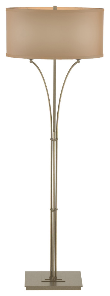 Contemporary Formae Floor Lamp, Soft Gold, Doeskin Suede Shade
