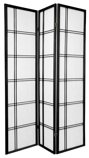 6' Tall Double Cross Shoji Screen, Black, 3 Panels