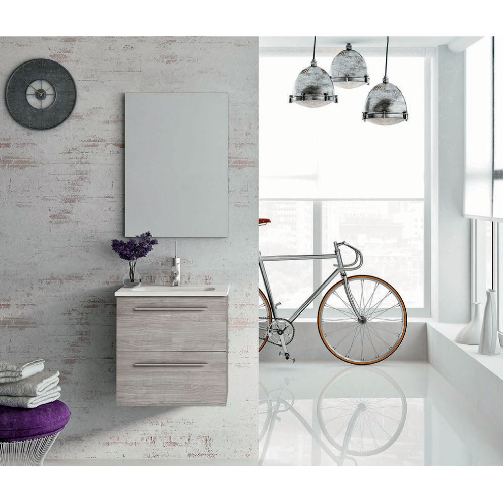 Esempio di una piccola stanza da bagno padronale contemporanea con ante lisce, ante grigie, lavabo da incasso, un lavabo e mobile bagno sospeso