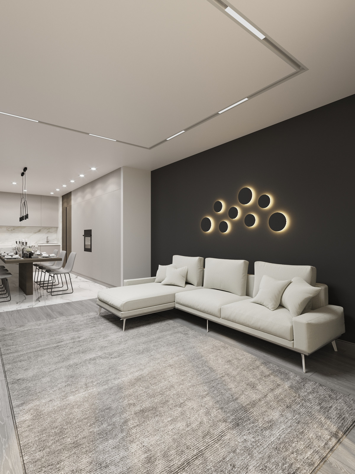 Современная  квартира в серо-белый тонах