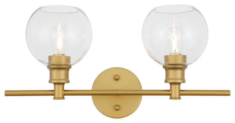 Brass Finish And Clear Glass 2-Light Wall Sconce