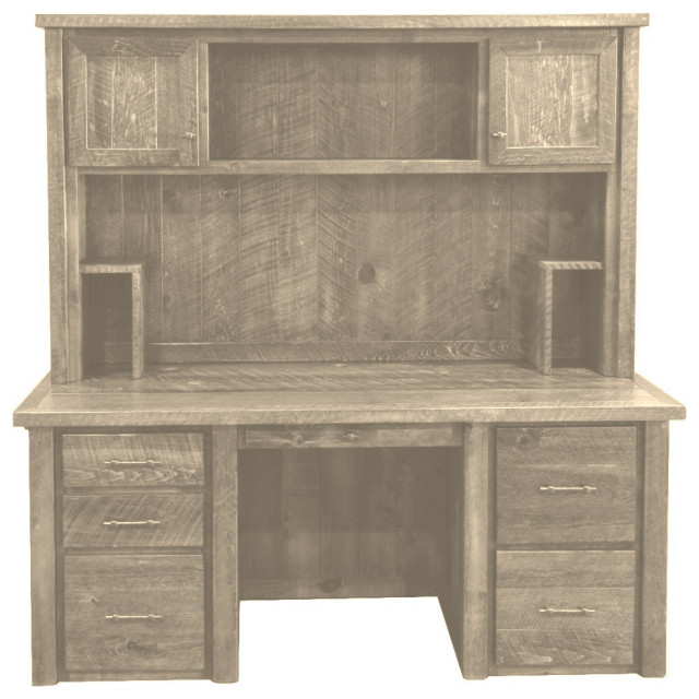 Barnwood Style Timber Peg Executive Desk With Hutch, Frost