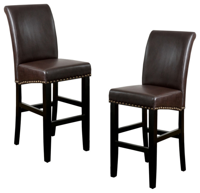 GDF Studio Clifton Upholstered Bar Stools with Nailhead Trim, Set of 2 ...