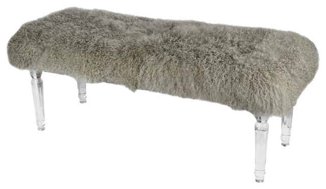 Mongolian Sheep Fur Bench Brown Contemporary Upholstered
