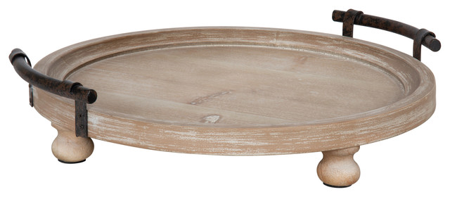 Bruillet Round Wooden Footed Tray, Round Wood Trays