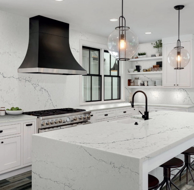 Inspiration for a large modern kitchen in Tampa with an island and white worktops.