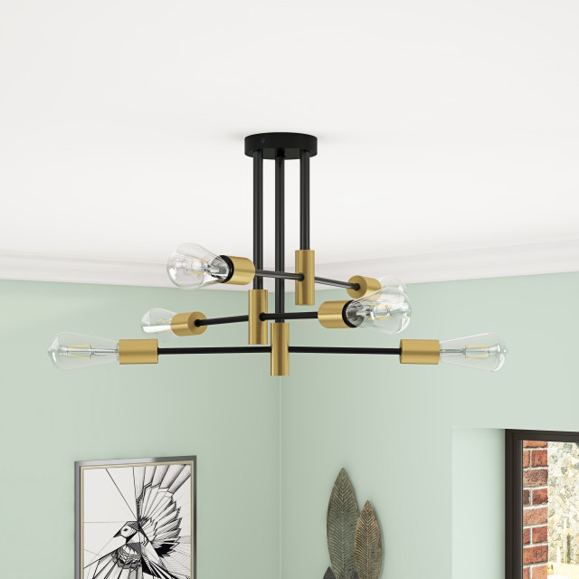 Sputnik Ceiling Light Modern Linear Semi Flush Mount Light, 6-Light ...