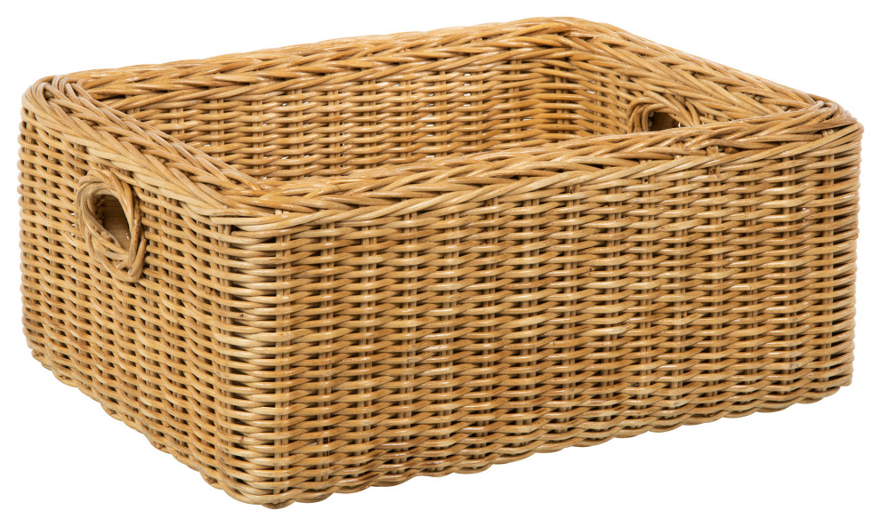 Double Wall Rectangular Wicker Storage Basket Light Brown Tropical Baskets By Kouboo Houzz Double Wall Rectangular Wicker Storage