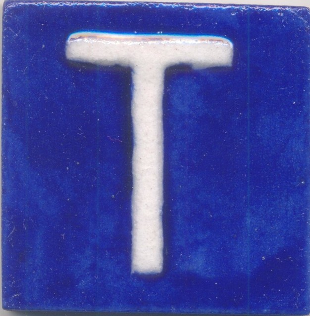 Ceramic Tiles 2"x 2", T, Set of 5 Tiles