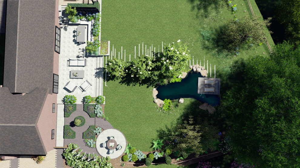 Ispirazione per un grande giardino bohémian esposto in pieno sole dietro casa in estate con sassi di fiume