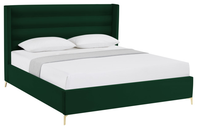 Inspired Home Alessio Bed, Upholstered, Green Velvet King