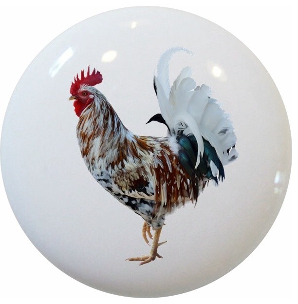 Multicolor Rooster Ceramic Drawer Knob And Drawer