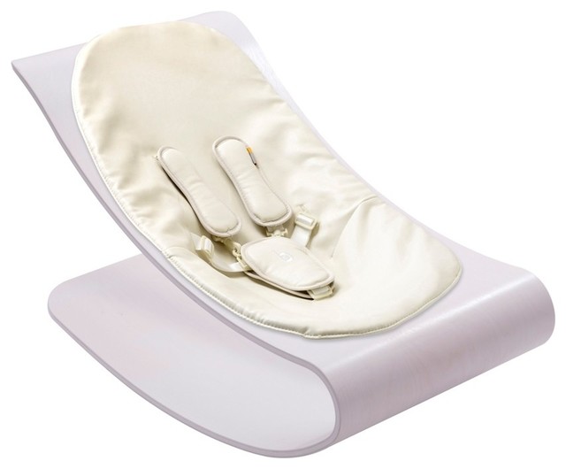 Bloom Coco Beach House White Stylewood Baby Lounger with Coconut White Seat Pad