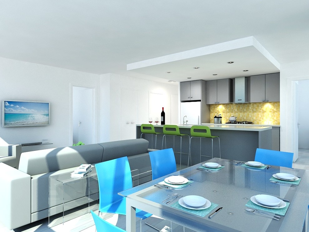 Дизайн кухни-гостиной в морском стиле