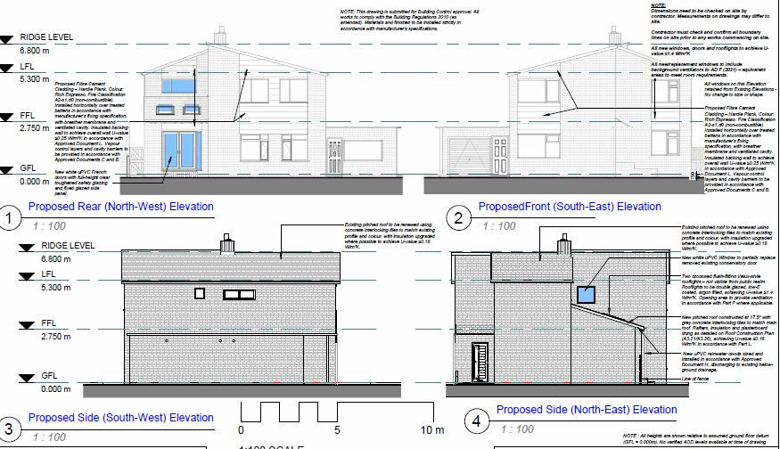 Proposed elevations — cladding and roof, Rectory Park, Morpeth