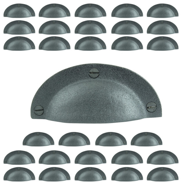 Drawer Bin Pull Black Iron Cup 4" W x 1 3/4" H Pack of 30