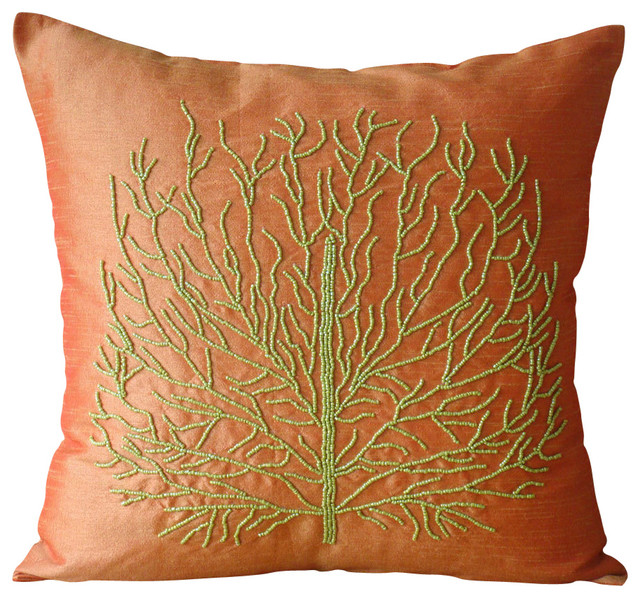 Orange Toss Pillow Covers 20"x20" Toss Pillow Covers, Art Silk, Money Tree