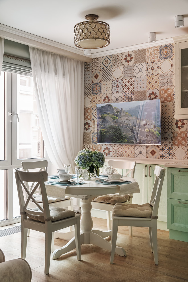 Inspiration for a traditional dining room in Moscow with porcelain floors.