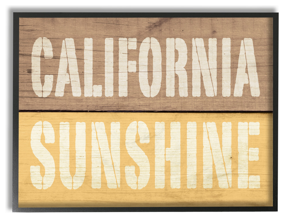 'California Sunshine Distressed Wood Typography', Framed Giclee, 11"x1.5"x14"