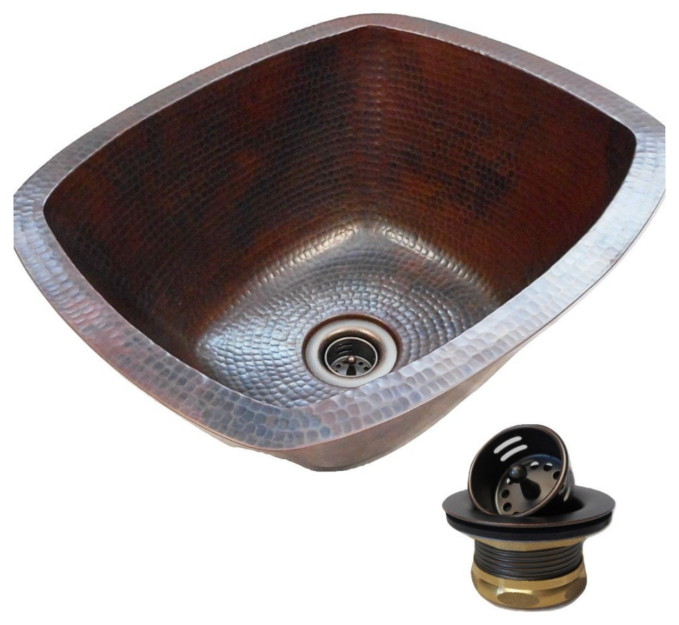 16" Dual Mount Rectangular Copper Kitchen Bar Prep Sink with 2" Strainer Drain