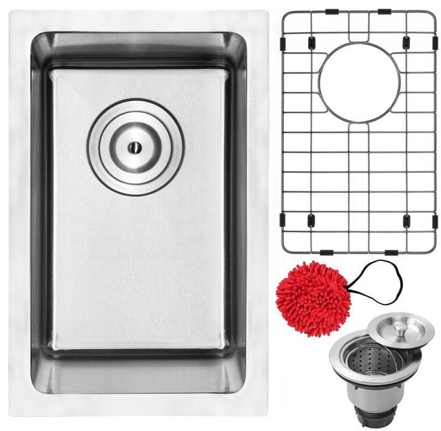 12" Undermount 18-Gauge Stainless Steel Single Bowl Kitchen and Bar Sink