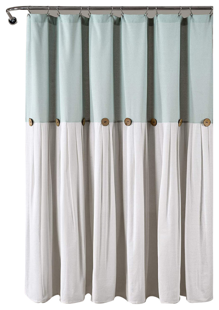 Lush Decor Linen Button Shower Curtain Blue/White 72X72 Tropical