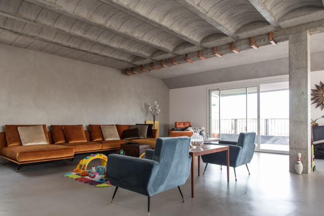 &Aacute;tico estilo industrial industriell-vardagsrum