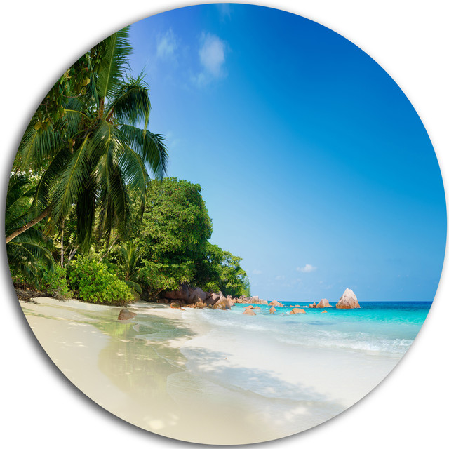 Beautiful Praslin Island Seychelles, Seascape Round Wall Art Tropical