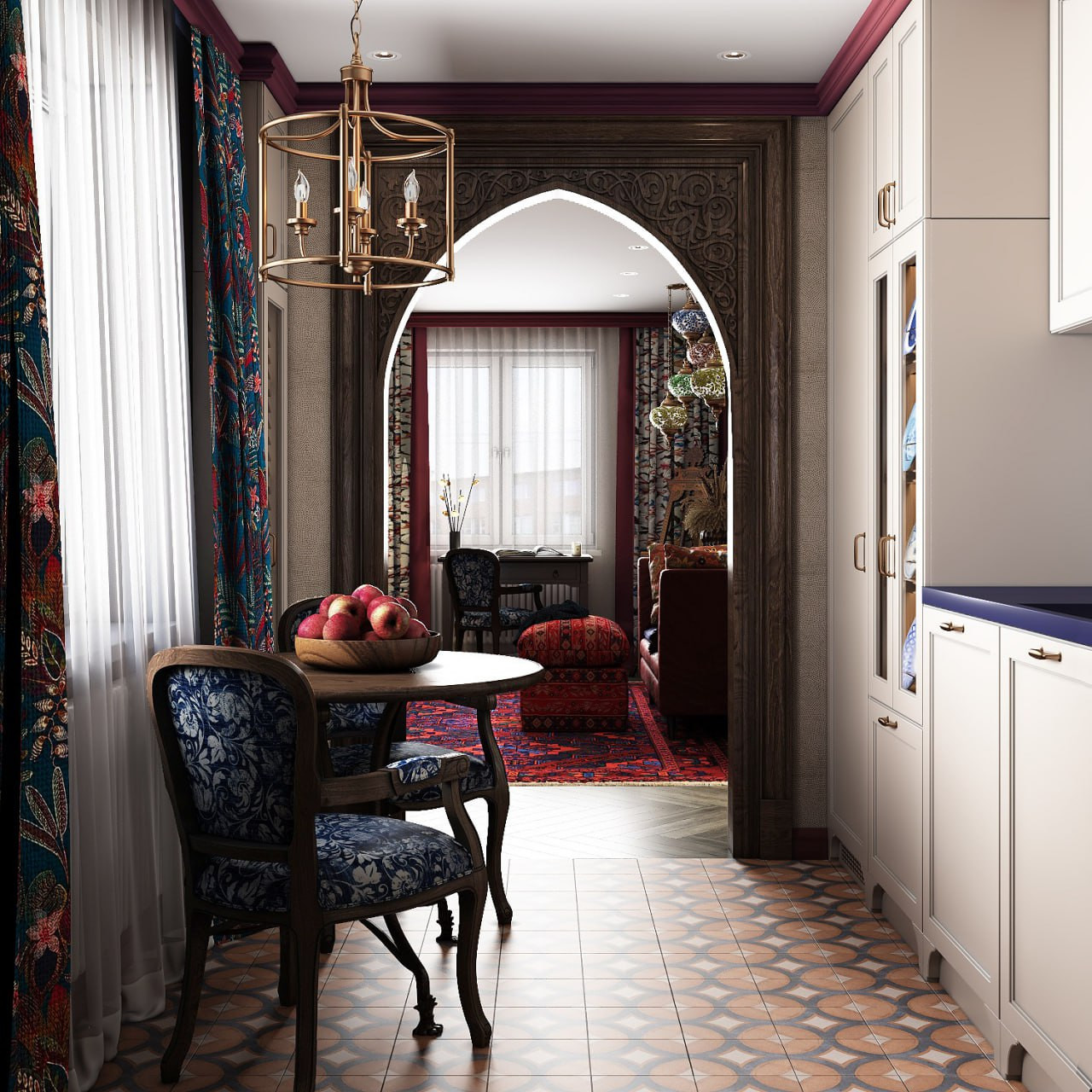 Кухня с богатыми текстурами и принтами