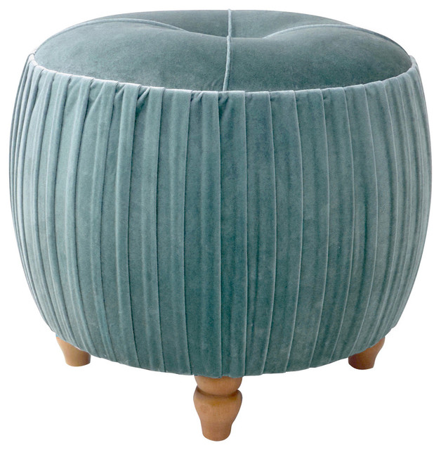Helena Small Round Ottoman Natural Wood Legs Transitional Helena Small Round Ottoman Natural Wood Legs Emerald