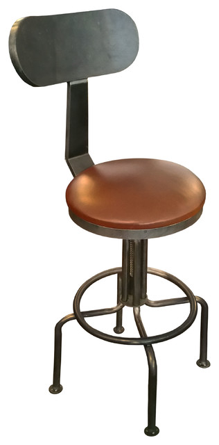 Iron Art Industrial Bar Stool With Back, Brown Leather ... - Iron Art Industrial Bar Stool With Back, Brown Leather industrial-bar-stools -