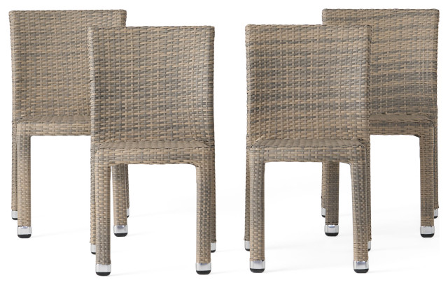 GDF Studio Dorside Outdoor Wicker Armless Stack Chairs With Aluminum Frame, Chateau Gray, Set of 4