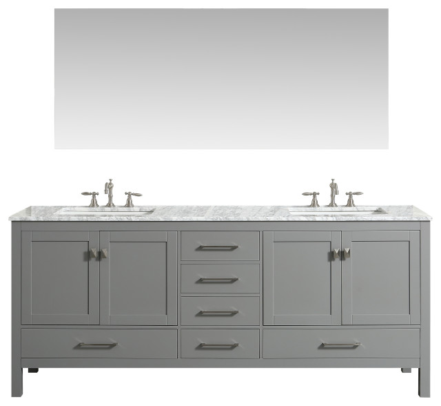 Eviva Aberdeen 84 Gray Transitional Double Sink Bathroom Vanity W White Carrar Transitional Bathroom Vanities And Sink Consoles By Homesquare Houzz