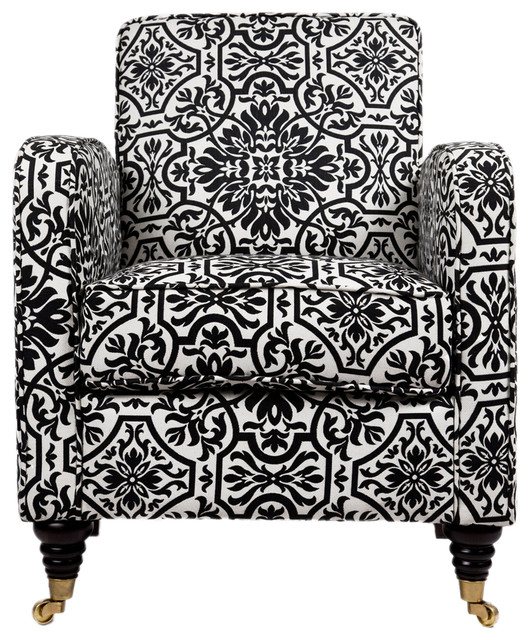 Angelo:Home Modern Damask Grant Armchair, Black and White