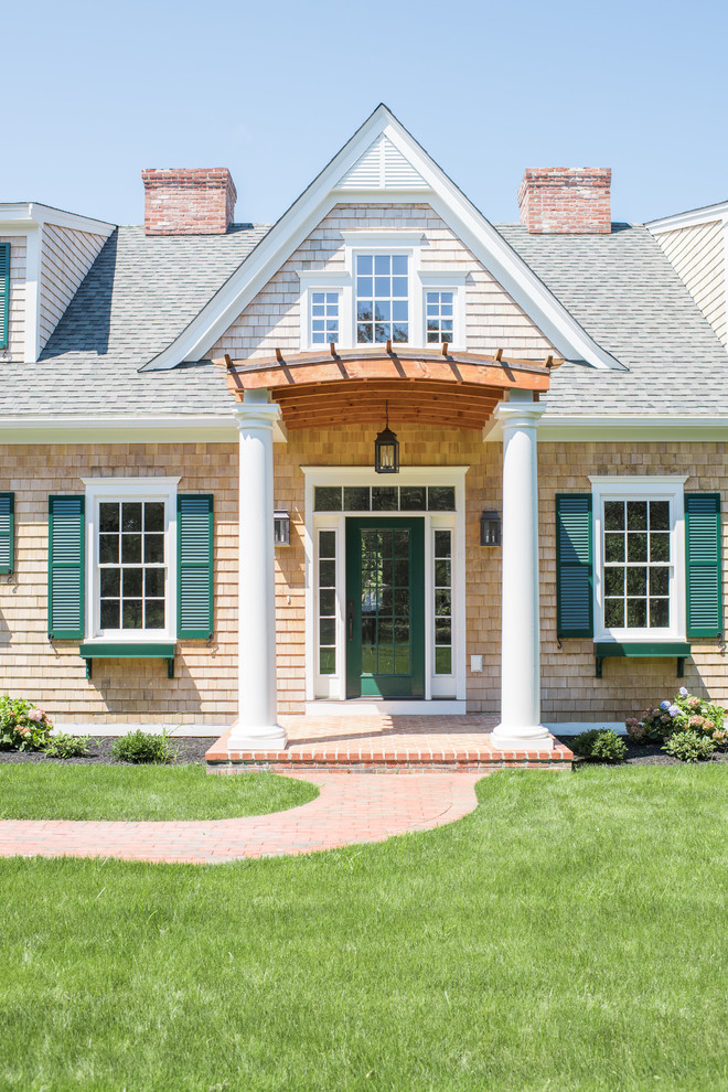 Large beach style front door in Providence with a single front door and a green front door.