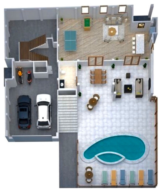 3D Garage & pool area
