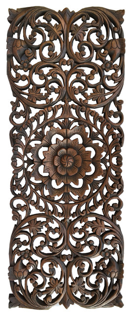 Fl Tropical Carved Wood Wall Panel Accents By Asiana Home Decor Houzz - Wood Carved Wall Art Uk