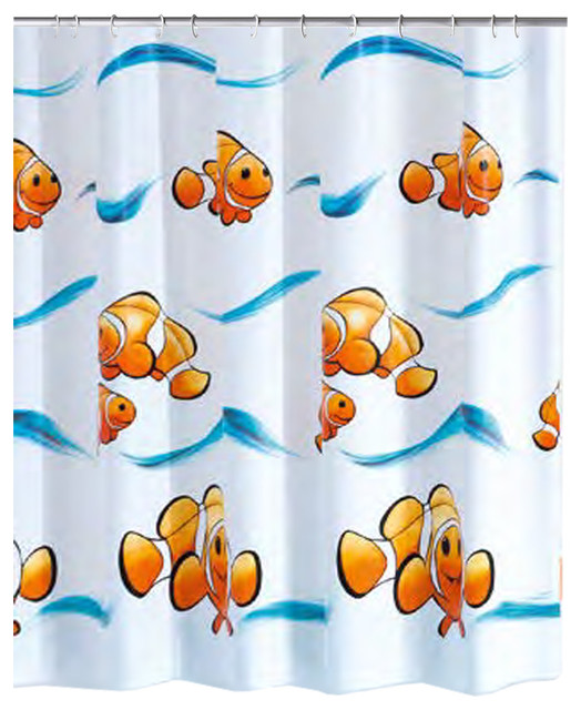Orange Contemporary Pvc Free Shower Curtain Clown Beach Style