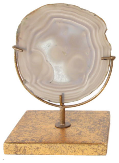 Decorative Agate Stone Slice on Metal Stand, Cream