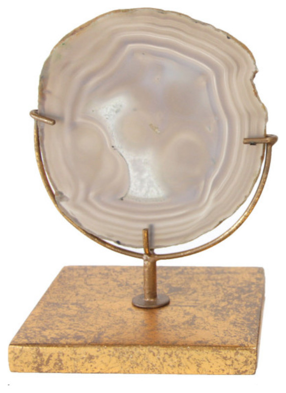 Decorative Agate Stone Slice on Metal Stand, Cream