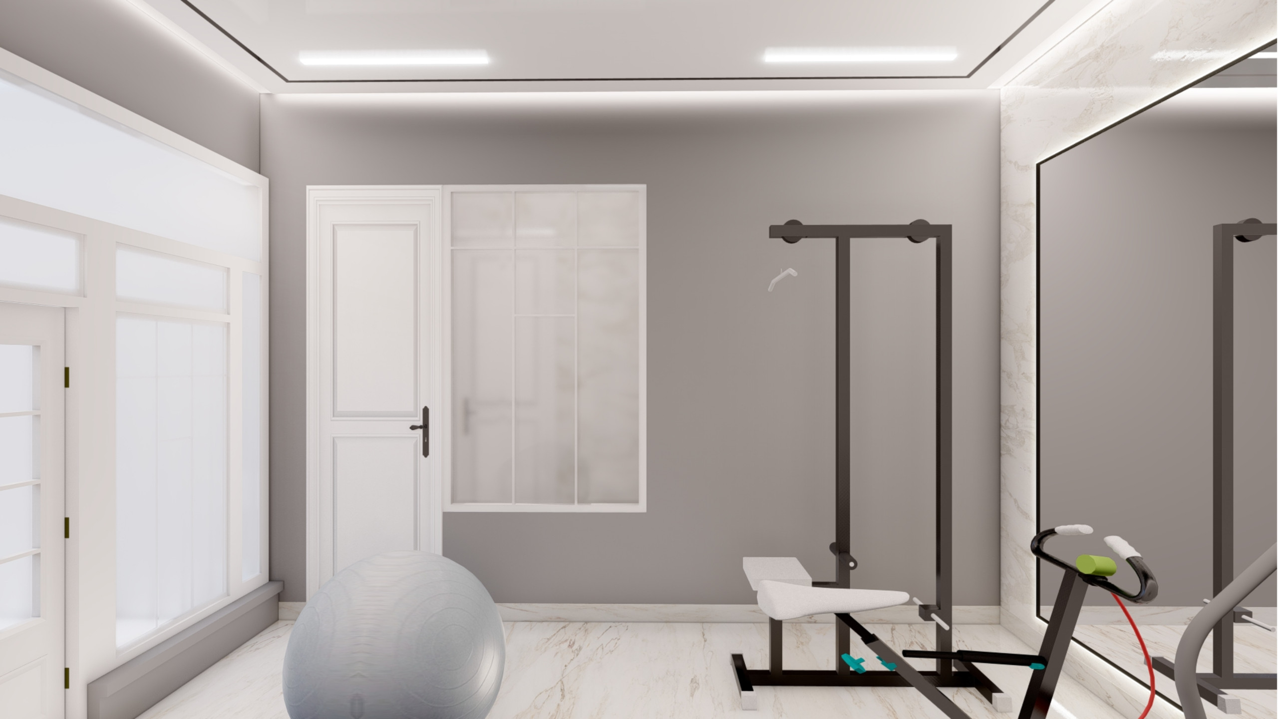 Elegant Grey and White Home Gym Design in Cobham