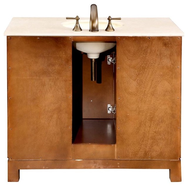 42 Inch Brown Bathroom Vanity with Single Sink, Marble Top, Traditional ...