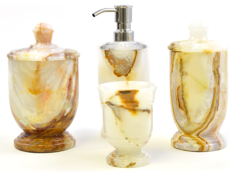 White Onyx 4Piece Elegant Bathroom Accessory Set of Atlantic Collection Contemporary