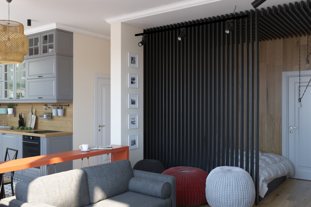 Современная студия с элементами лофта