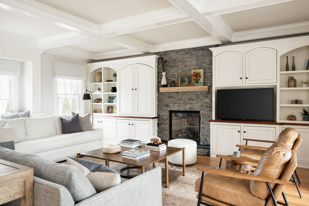 Beach style family room photo in Boston