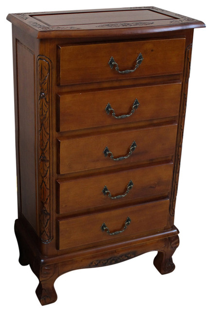 Windsor Carved Wood 5 Drawer Lingerie Chest Walnut Traditional