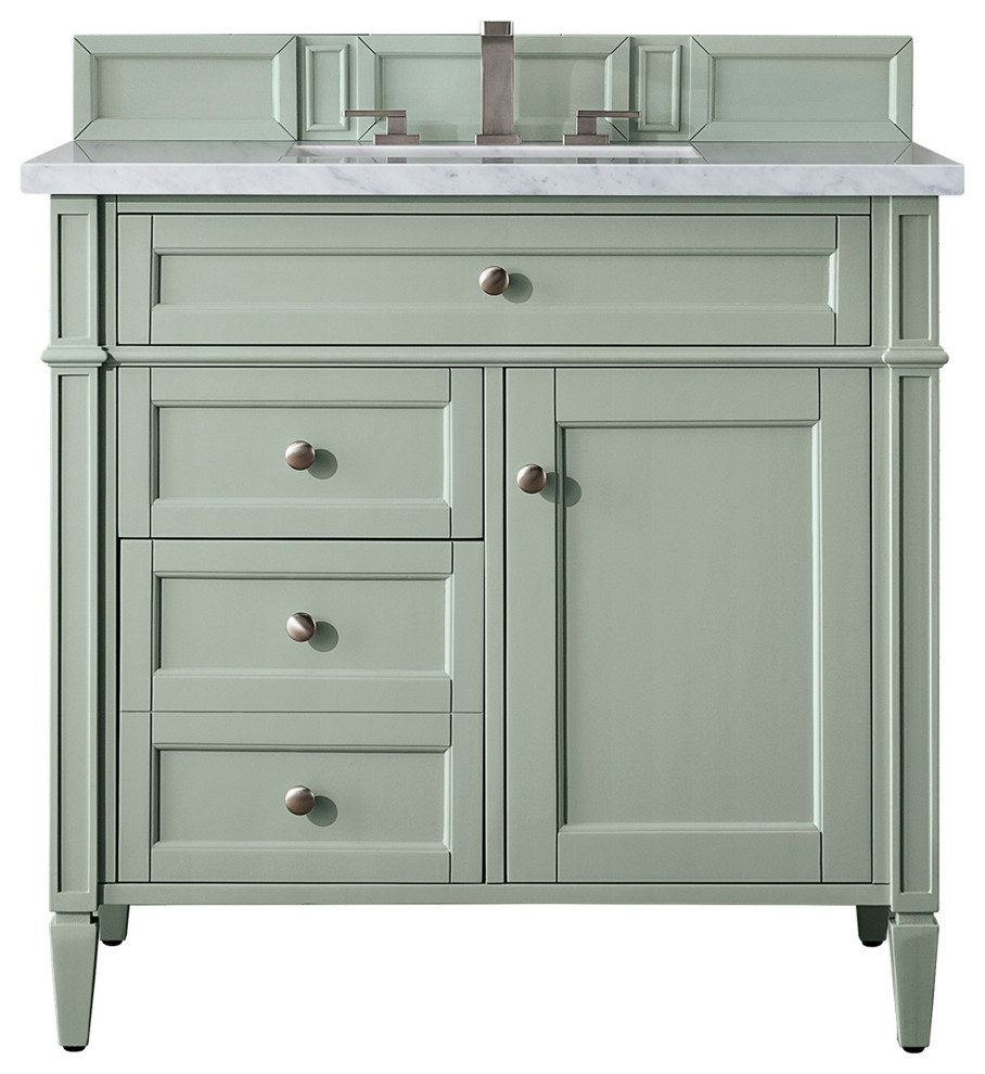 Brittany 36" Sage Green Single Vanity w/ 3 CM Arctic Fall Solid Surface Top