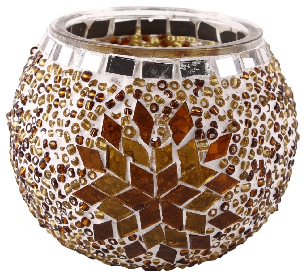 Art-Win Lighting CH11010 Handmade Mosaic Candle Holder, Brown